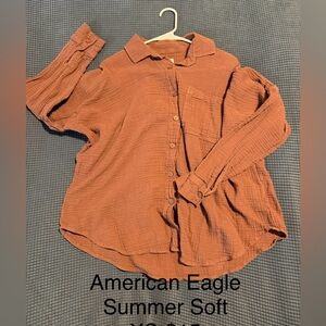 American Eagle Outfitters Women's Terracotta Button-Down Shirt